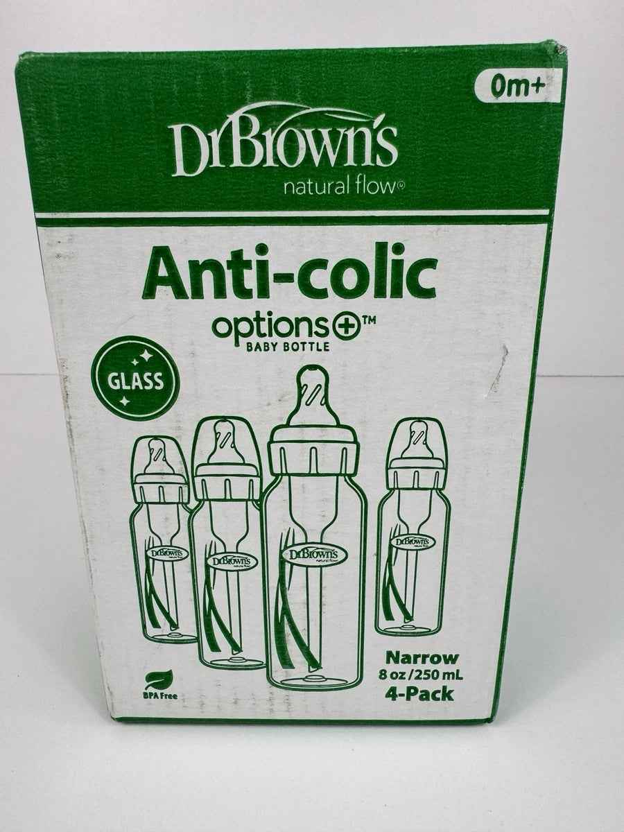 Dr. Brown's Natural Flow Options+ en tamaño estrecho de 8 oz / 250 ml en un paquete de 4 unidades