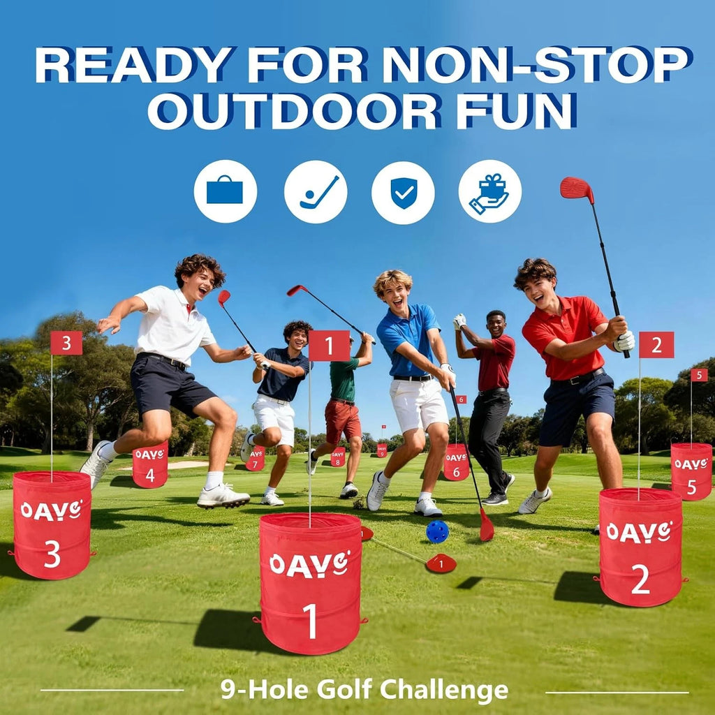 Juego de Golf de 9 Hoyos para Patio Trasero – Set Completo con 4 Palos Derechos