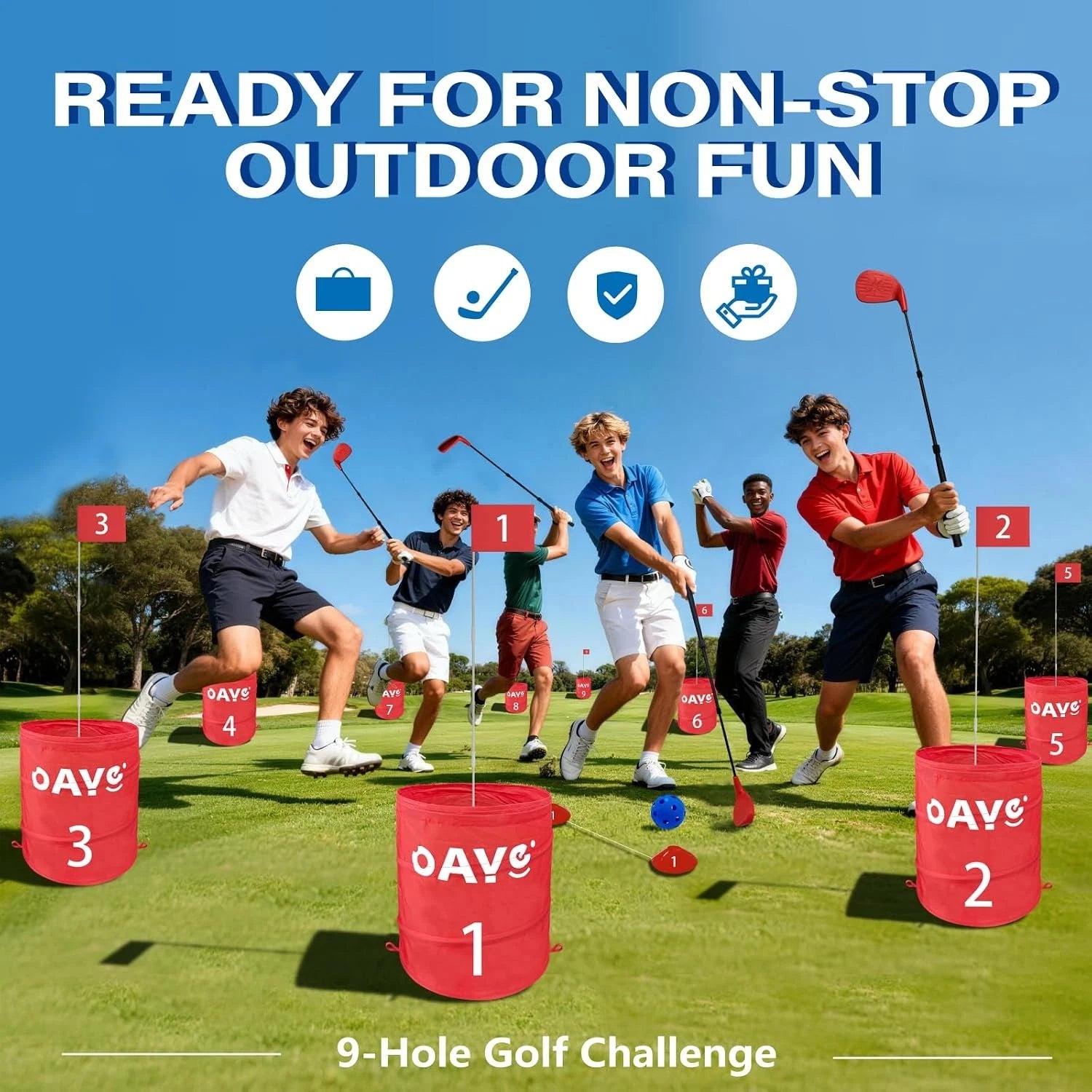 Juego de Golf de 9 Hoyos para Patio Trasero – Set Completo con 4 Palos Derechos