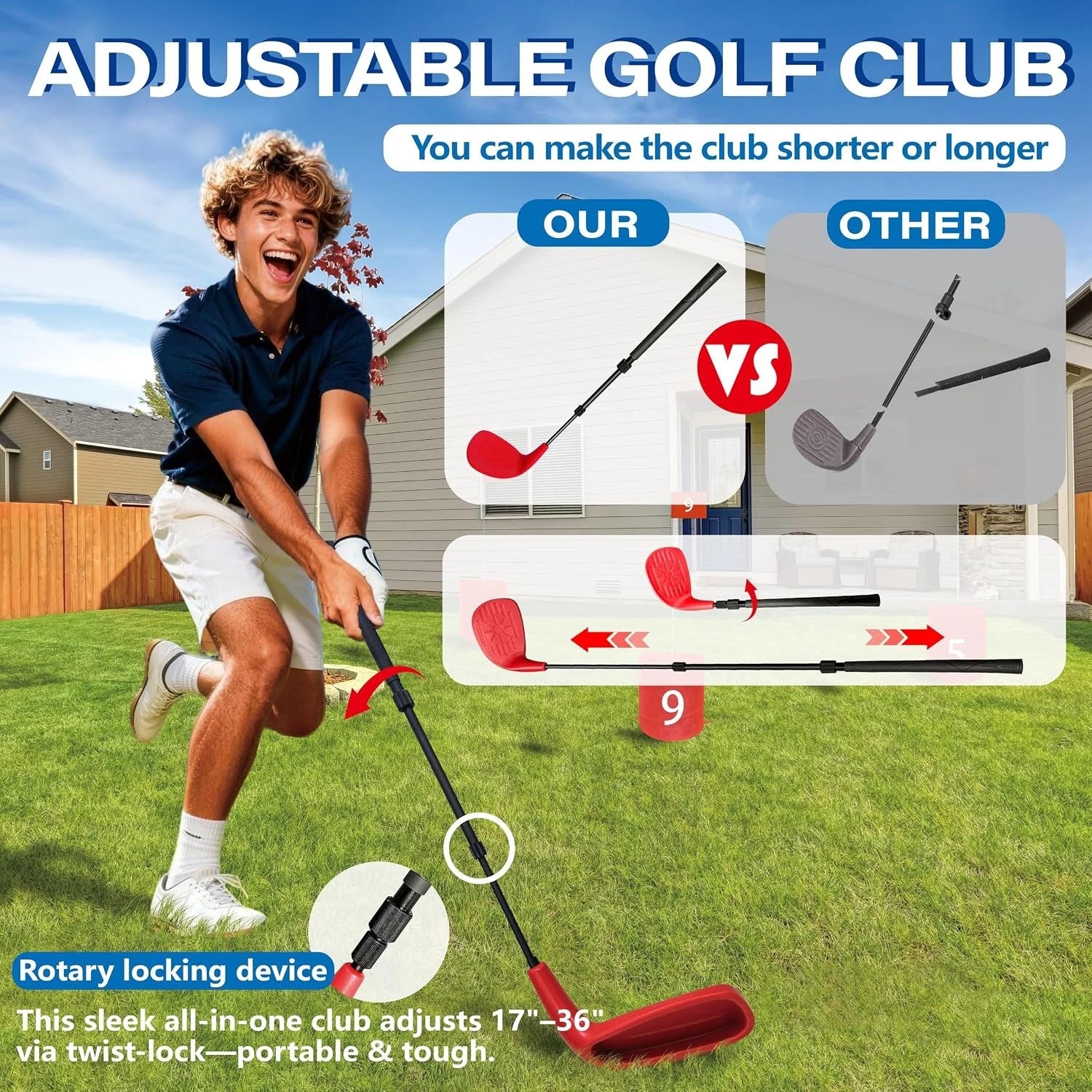 Juego de Golf de 9 Hoyos para Patio Trasero – Set Completo con 4 Palos Derechos