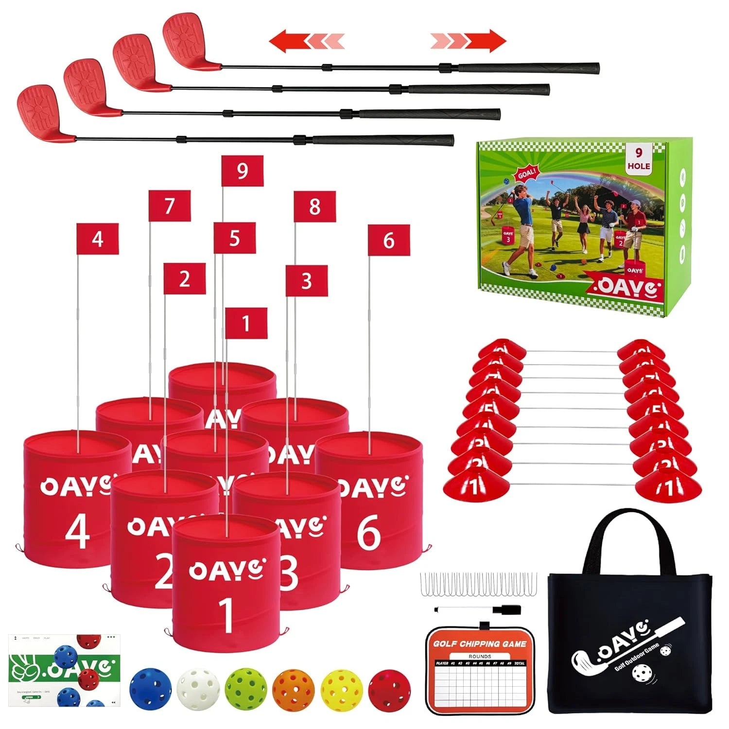 Juego de Golf de 9 Hoyos para Patio Trasero – Set Completo con 4 Palos Derechos