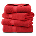 Juego de 4 Toallas de Baño de Felpa Absorbente de Algodón Egipcio Superior - Color Rojo