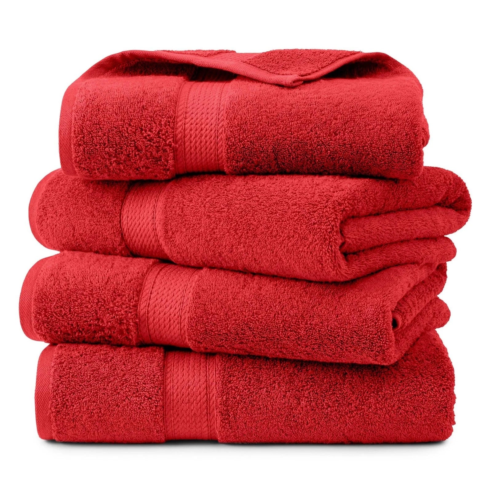 Juego de 4 Toallas de Baño de Felpa Absorbente de Algodón Egipcio Superior - Color Rojo
