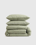 Juego de Cama 4 Piezas | Cuadros Verdes y Café Claro | Ropa de Cama Decorativa