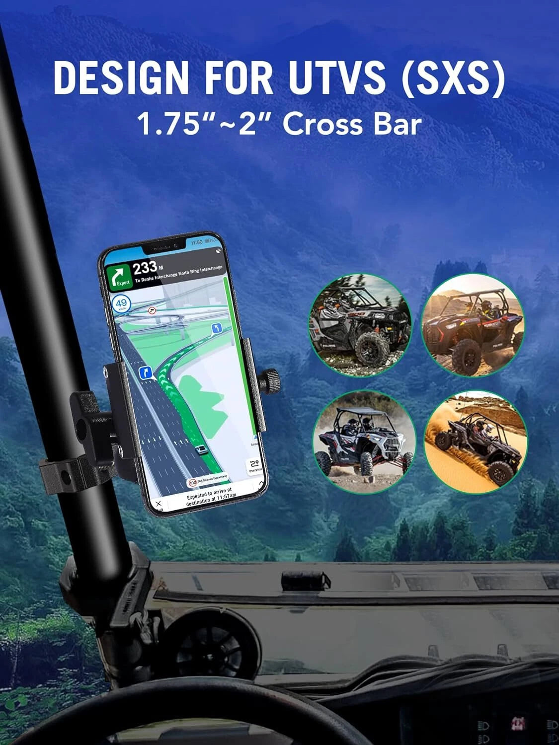 Soporte de Celular ZIDIYORUO para UTV, ATV y SXS – Barra de Jaula, Orientación Vertical y Horizontal