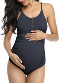 COLOR NEGRO-TALLA L-Traje de baño de maternidad de verano Mae traje de baño de una pieza cuello con botones espalda cruzada