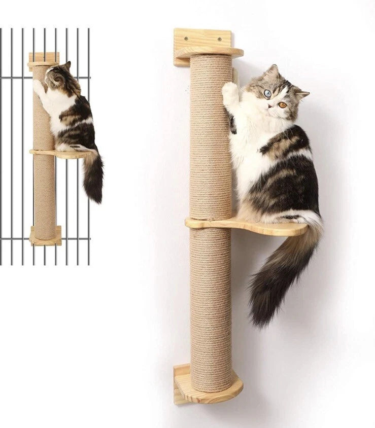 Árbol de actividades para gatos FUKUMARU, rascador de sisal y yute, estante de pedal para montaje en pared.