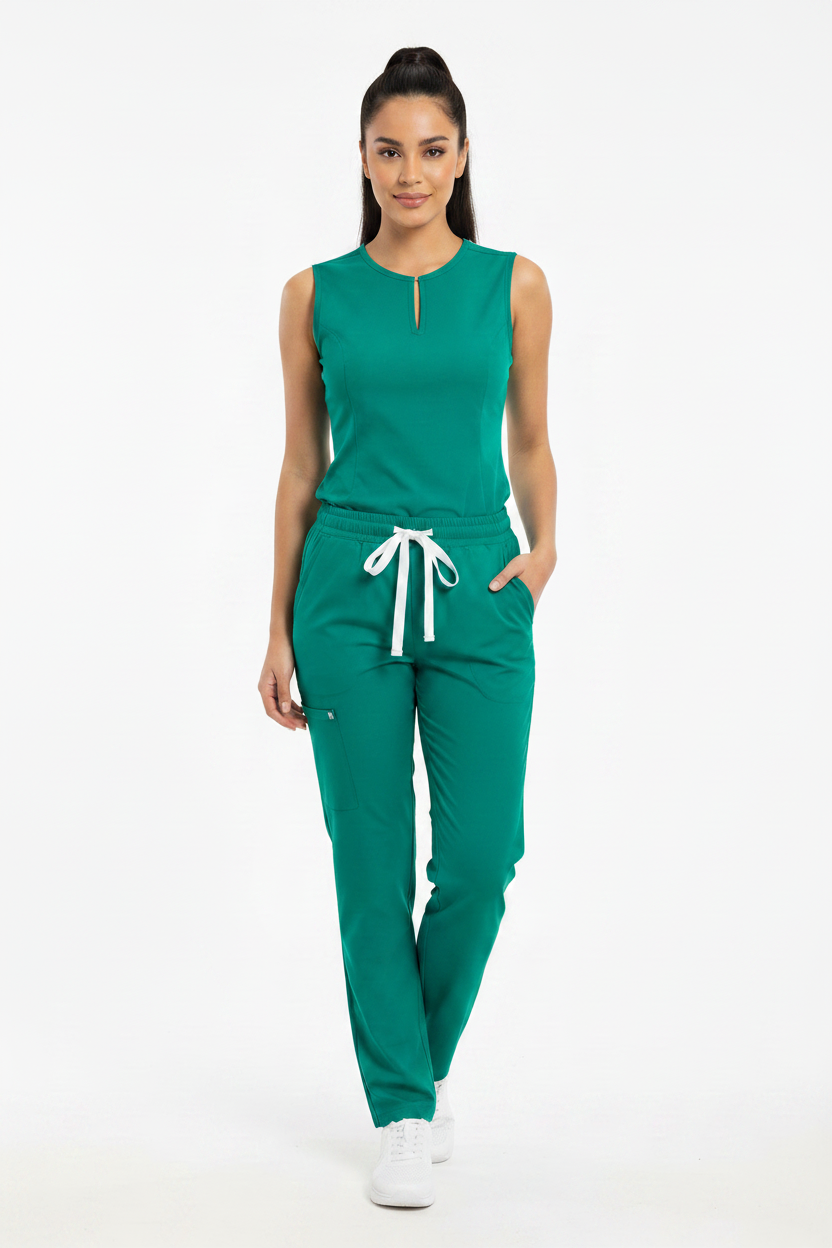 Scrubs Verde Teal - Cuello Corregido Con Modelo