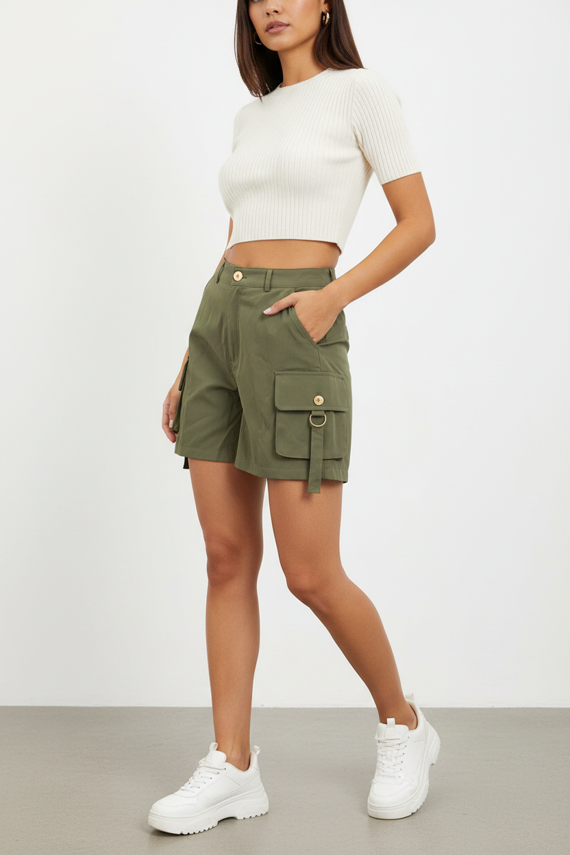 Short cargo verde oliva con modelo