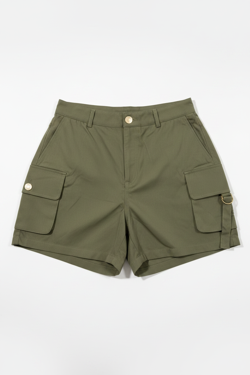 Short cargo verde oliva flat lay