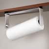 Soporte de pared de acero inoxidable plateado para toallas de papel, adhesivo o tornillos para debajo del gabinete, ideal para cocina, baño y caravanas.