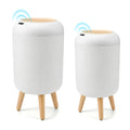 Paquete de 2 papeleras inteligentes con sensor: 2,64 gal y 3,17 galones. Contenedores de basura automáticos sin contacto con patas de madera y tapa con sensor de movimiento para cocina, baño, dormitorio y oficina. Diseño moderno y sin olor.
