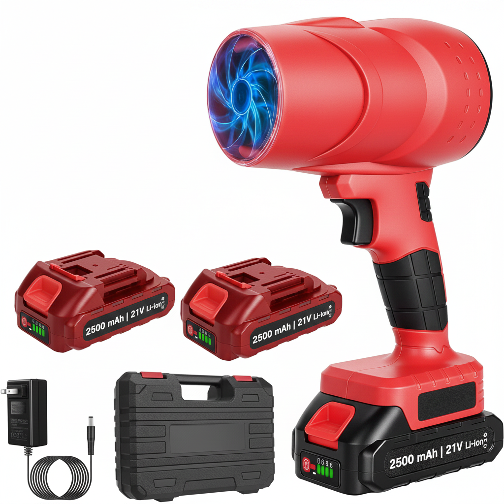 Soplador de hojas inalámbrico con 2 baterías de 21 V y 2,0 Ah y caja de herramientas, motor sin escobillas