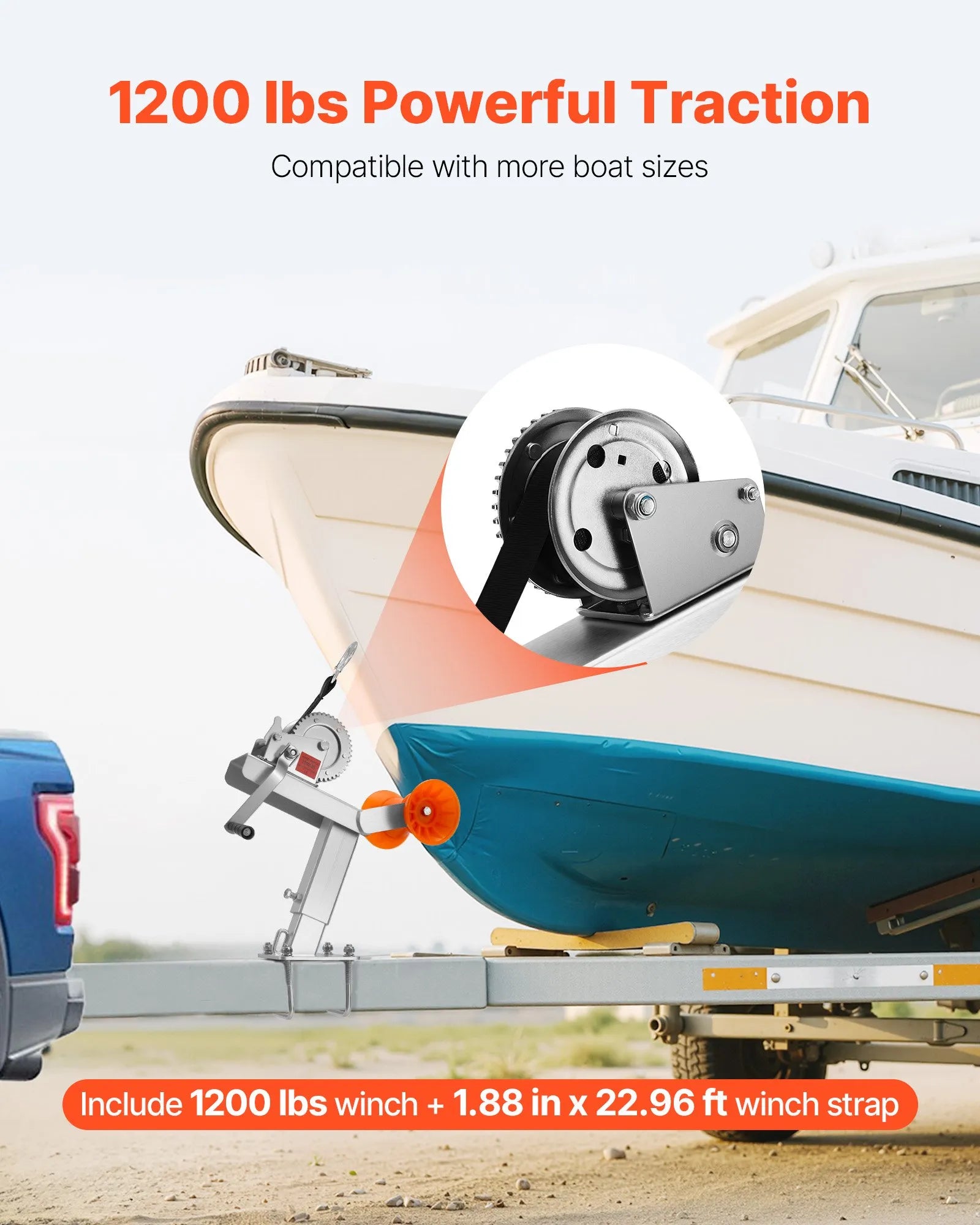 Soporte para Cabrestante de Barco VEVOR 1200 lb con Rodillo y Correa 2" x 25 pies