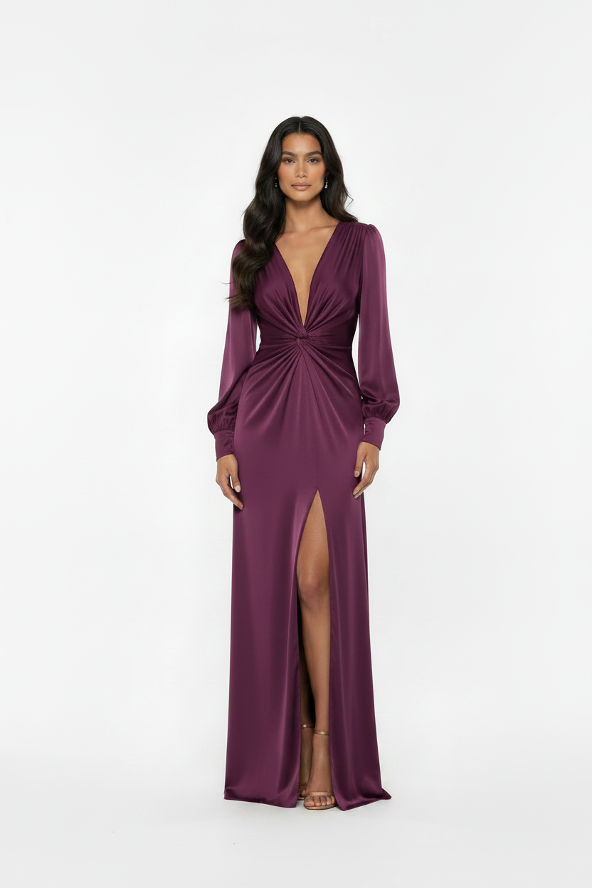 Vestido ciruela con modelo