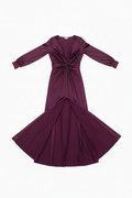 Vestido ciruela flat lay abertura central
