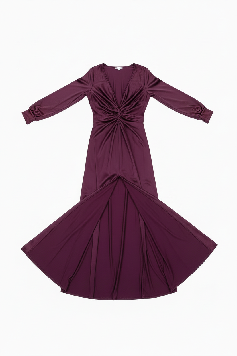 Vestido ciruela flat lay abertura central