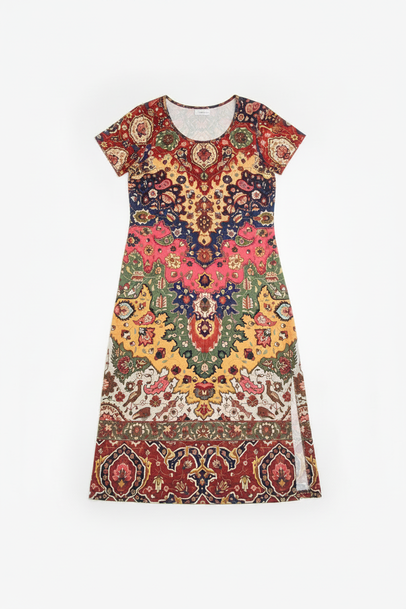 Vestido estampado persa - flat lay con abertura