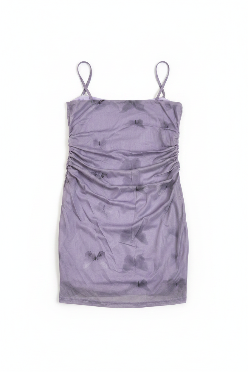 Vestido Mini Lila Talla XL con Estampado de Mariposas y Tirantes
