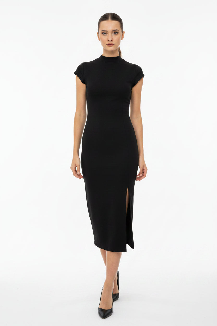 Vestido negro Pretty Garden con abertura - con modelo
