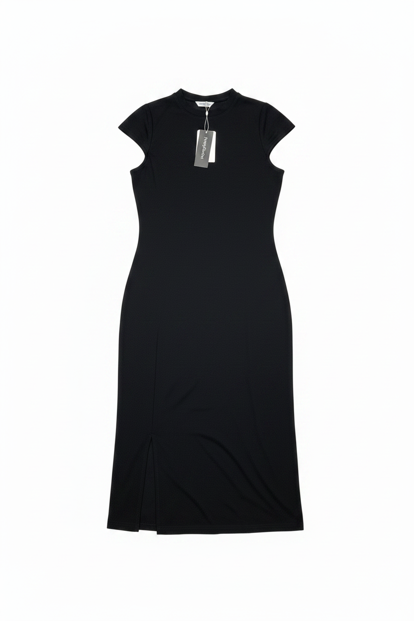 Vestido negro Pretty Garden con abertura - flat lay