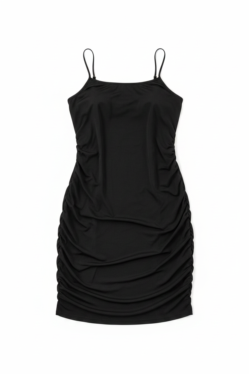 Vestido negro ruched - flat lay