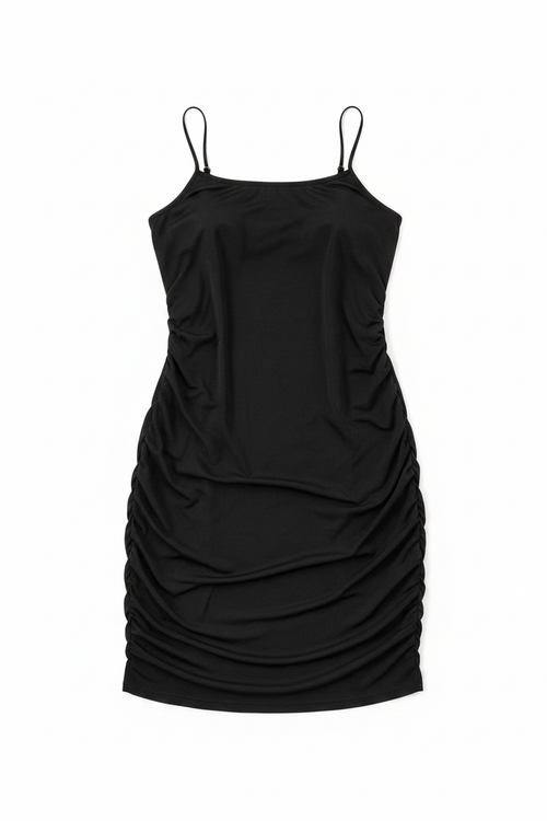 Vestido negro ruched - flat lay