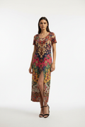 168) Vestido Midi Estampado Persa Boho con Abertura — Talla L