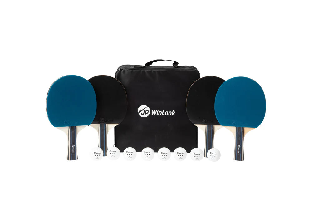 JP Winlook - Set de Ping Pong para 4 Jugadores | Incluye 8 Pelotas | Negro